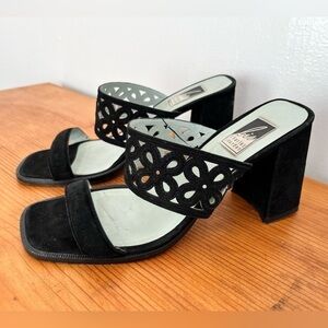 90’s/Y2K Vintage Charles Jourdan Velvet Slip on Sandal Heels